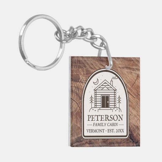 Familie Cabin Rustiek Hout Gepersonaliseerde Decor Sleutelhanger (Voorkant Links)