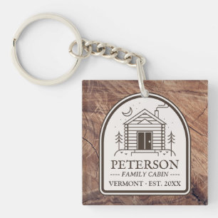 Familie Cabin Rustiek Hout Gepersonaliseerde Decor Sleutelhanger