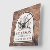 Familie Cabin Rustiek Hout Gepersonaliseerde Decor Vierkante Klok (Hoek)