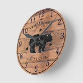 Familie Cabin Rustiek Hout Gepersonaliseerde Muur  Ronde Klok (Hoek)