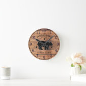 Familie Cabin Rustiek Hout Gepersonaliseerde Muur  Ronde Klok (Huis)
