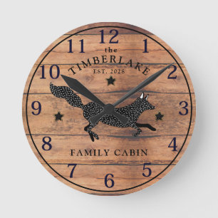 Familie Cabin Rustiek Hout Gepersonaliseerde Muur  Ronde Klok