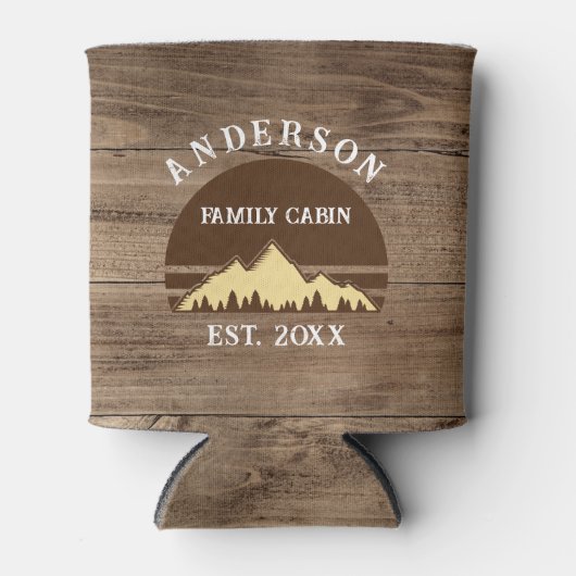 Familie Cabin Rustieke Retro Bomen Familienaam Blikjeskoeler (Voorkant)