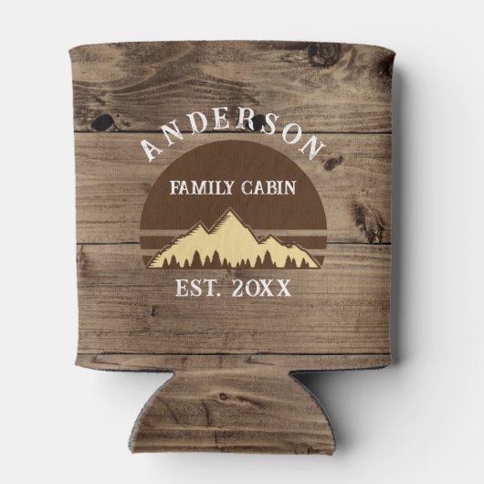 Familie Cabin Rustieke Retro Bomen Familienaam Blikjeskoeler (Achterkant)