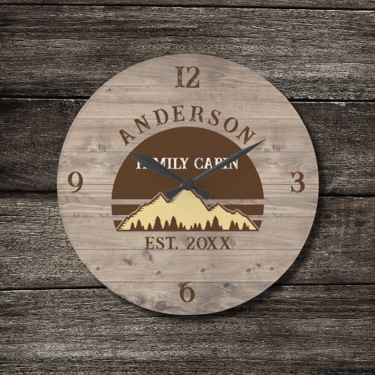 Familie Cabin Rustieke Retro Bomen Familienaam Grote Klok