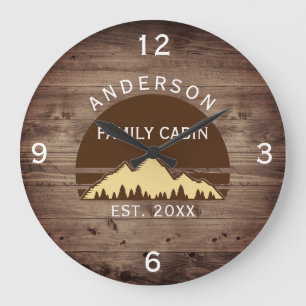 Familie Cabin Rustieke Retro Bomen Familienaam Grote Klok