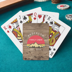 Familie Cabin Rustieke Retro Bomen Familienaam Pokerkaarten