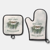 Familie Cabin Waterverf Winter Pine Forest Ovenwant & Pannenlap Set (Voorkant)