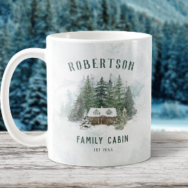 Familie Cabin Winter Pine Forest gepersonaliseerd Koffiemok