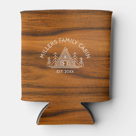 Familie Cabine Naam Bruin Hout Textuur Blikjeskoeler (Voorkant)