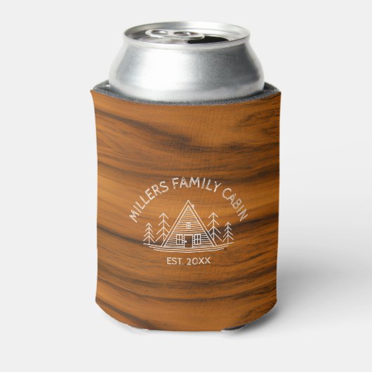 Familie Cabine Naam Bruin Hout Textuur Blikjeskoeler (Blikje Achterkant)