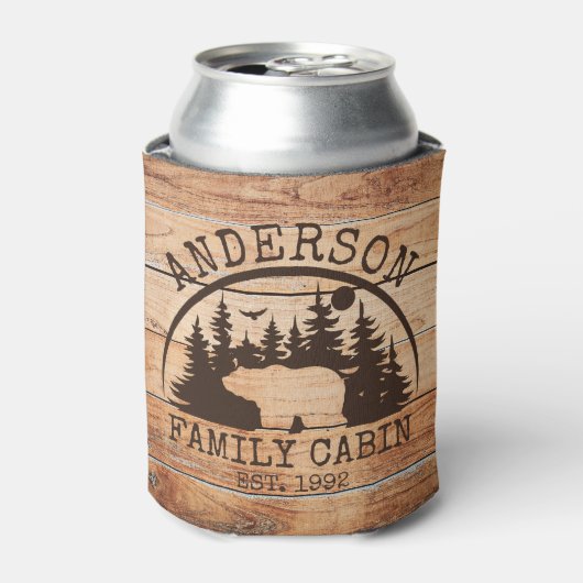 Familie Cabine Naam Gepersonaliseerde Rustieke hou Blikjeskoeler (Blikje Voorkant)