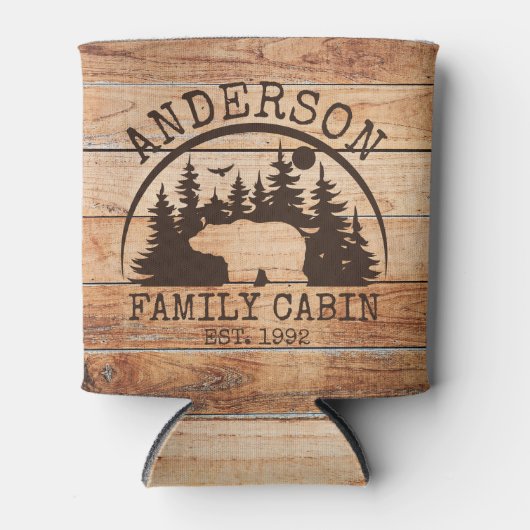 Familie Cabine Naam Gepersonaliseerde Rustieke hou Blikjeskoeler (Voorkant)