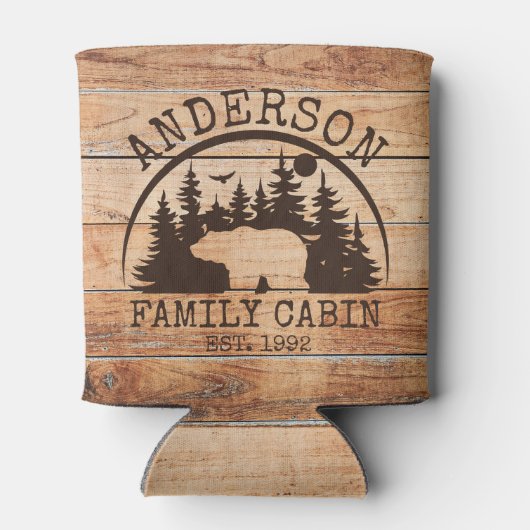 Familie Cabine Naam Gepersonaliseerde Rustieke hou Blikjeskoeler (Achterkant)