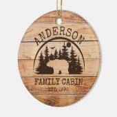 Familie Cabine Naam Gepersonaliseerde Rustieke hou Keramisch Ornament (Links)