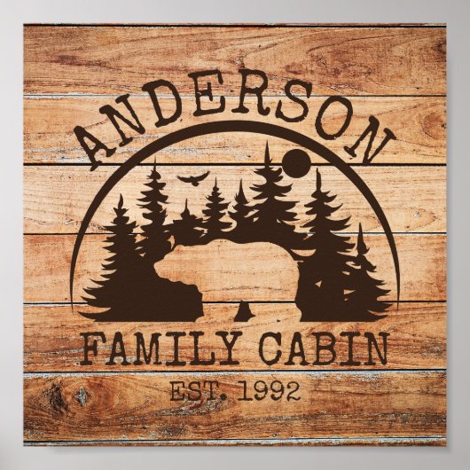 Familie Cabine Naam Gepersonaliseerde Rustieke hou Poster (Voorkant)