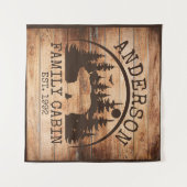 Familie Cabine Naam Gepersonaliseerde Rustieke hou Wandkleed (Voorkant (horizontaal))