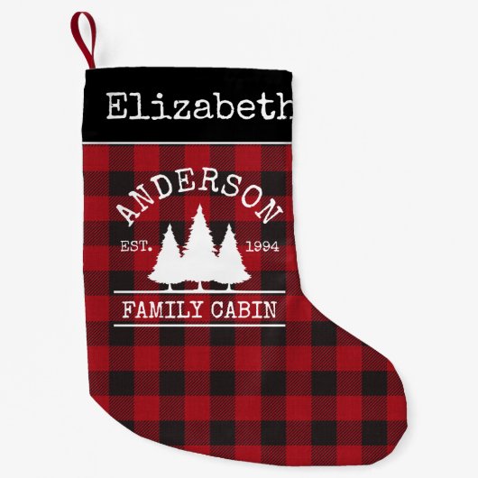 Familie Cabine naam Red Buffalo Plaid Kleine Kerstsok (Voorkant)