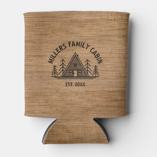 Familie Cabinenaam Rustieke Bruine Houten Textuur Blikjeskoeler (Voorkant)