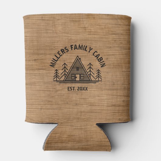 Familie Cabinenaam Rustieke Bruine Houten Textuur Blikjeskoeler (Achterkant)