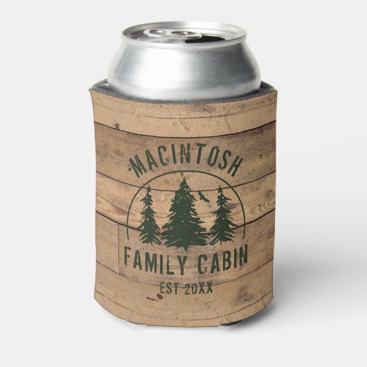 Familie Cabinenaam Rustieke Houten Douanekleur Blikjeskoeler (Blikje Achterkant)