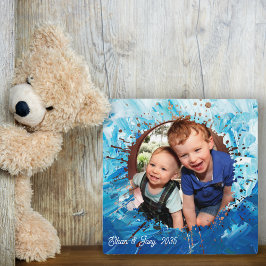 Familie Cadeau Idee Blauwe Verf Spatten Aangepaste Fotoplaat