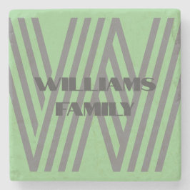 FAMILIE CADEAU MINT GROEN GRIJS MONOGRAM STENEN ONDERZETTER