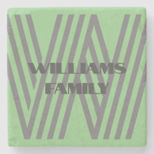 FAMILIE CADEAU MINT GROEN GRIJS MONOGRAM STENEN ONDERZETTER