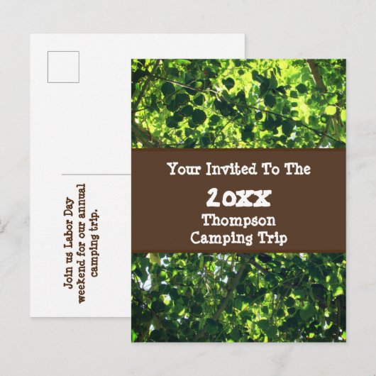 Familie Camping Reis Groen Blad Reünie Uitnodiging (Voorkant / Achterkant)