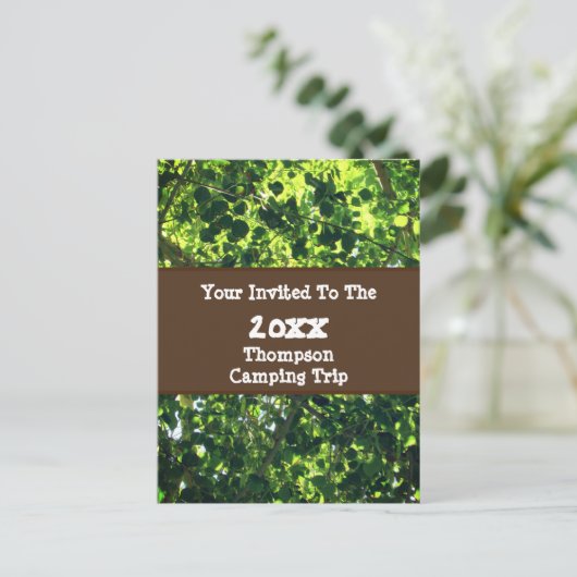 Familie Camping Reis Groen Blad Reünie Uitnodiging (Staand voorkant)