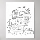 Familie Camping Trailer Kleurplaat Poster (Voorkant)