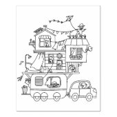 Familie Camping Trailer Kleurplaat Rubberstempel (Afrduk)