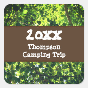 Familie Camping Trip Boombladeren Foto Natuur Vierkante Sticker