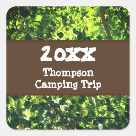 Familie Camping Trip Groene Zomer Reünie Vakantie Vierkante Sticker