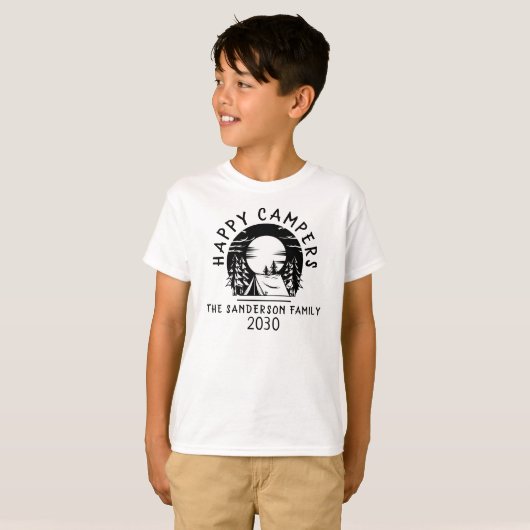 Familie Camping Trip Name Year Happy Campers T-shirt (Voorkant volledig)