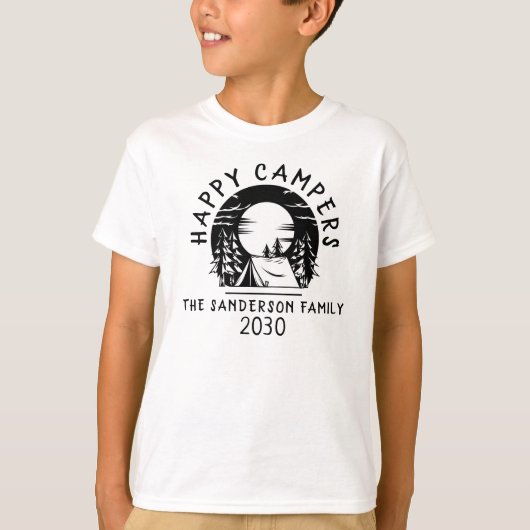 Familie Camping Trip Name Year Happy Campers T-shirt (Voorkant)