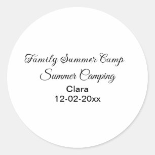 Familie camping vakantie aangepaste naam toevoegen ronde sticker