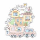 Familie-campingwagen 'Op Reis' Sticker (Voorkant)