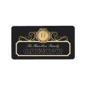 Familie  Charcoal Gold Monogram Adres Etiket (Voorkant)