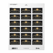 Familie  Charcoal Gold Monogram Adres Etiket (Full Sheet)