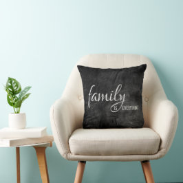 Familie citaat op zwart leer kussen