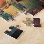 Familie collage 4 foto's op roesthout puzz legpuzzel (Zijkant)