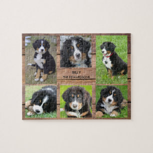 Familie collage 6 foto's hond en familienaam legpuzzel