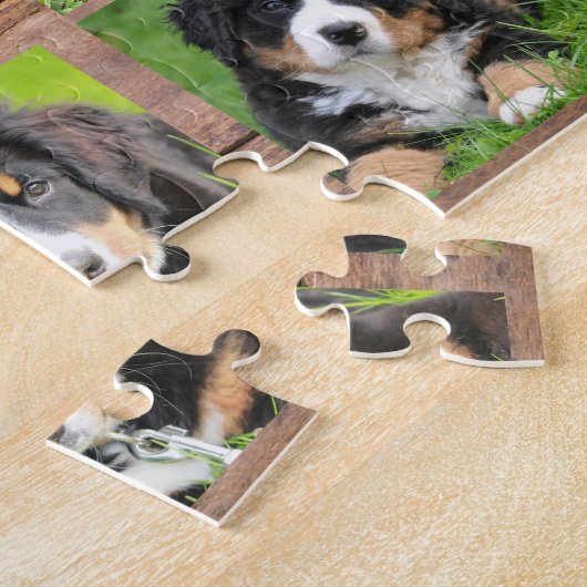 Familie collage 6 foto's hond en familienaam legpuzzel (Zijkant)