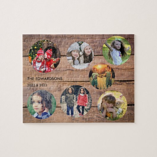 Familie collage 7 foto's familienaam uniek legpuzzel (Horizontaal)