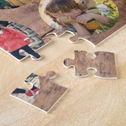 Familie collage 7 foto's familienaam uniek legpuzzel (Zijkant)