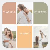 Familie Collage Foto | Dankbaar Gezegend Erkenteli Vierkante Sticker (Voorkant)