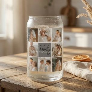 Familie Collage Foto & Gepersonaliseerd Grijs Cade Blikvorm Glas