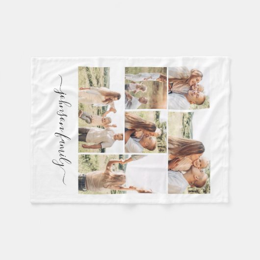 Familie Collage Naam Foto Keepsake Fleece Deken (Voorkant (Horizontaal))