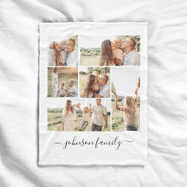 Familie Collage Naam Foto Keepsake Fleece Deken